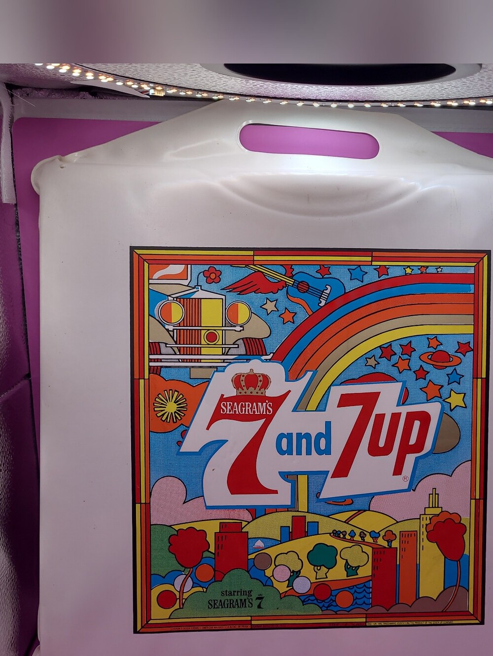 Vintage Seagrams 7 & 7Up Vinyl Stadium Cushion Foam Pillow Retro Pop Art 1970s